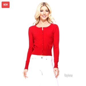 Cropped Cardigan Sweater Long Sleeve Crewneck Button Down Knit Soft Lightweight